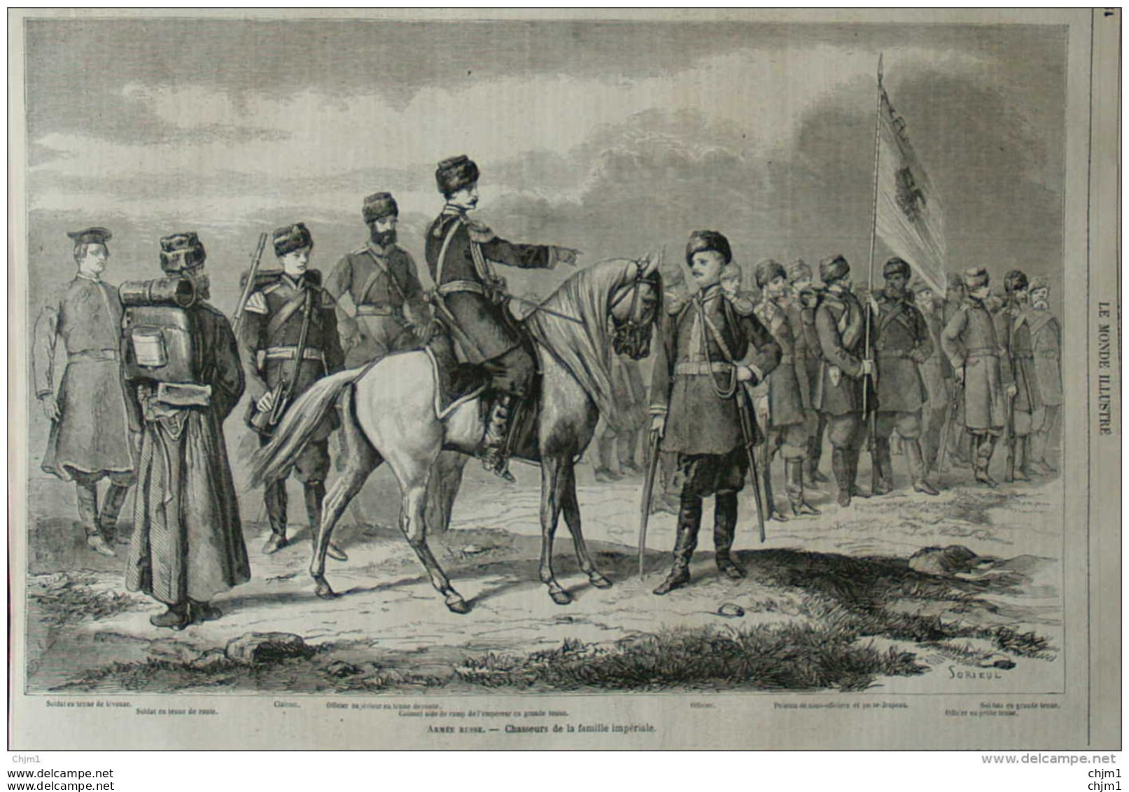 Armée Russe - Chasseurs De La Famille Impériale - Officier Supérieure - Clairon - Soldats - Page Original 1860 - Documentos Históricos