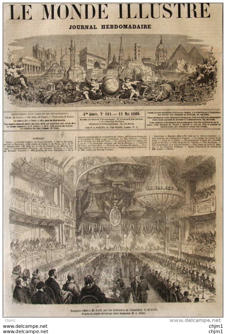 Banquet Offert à M. Laity Par Les Habitants De Chambéry - Page Original 1860 - Historische Dokumente