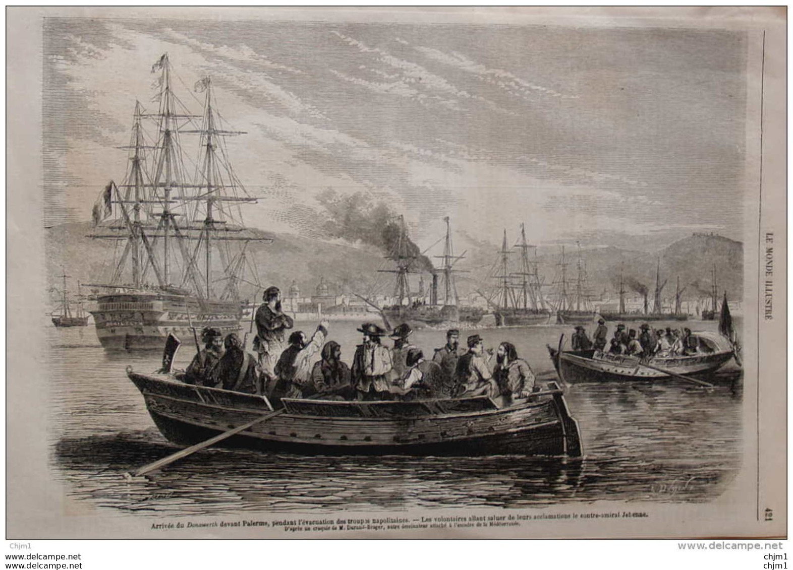 Arrivée De DONAWERTH Devant Palerme, Pendant L'évacuation Des Troupes Napolitaines - Page Original 1860 - Documents Historiques