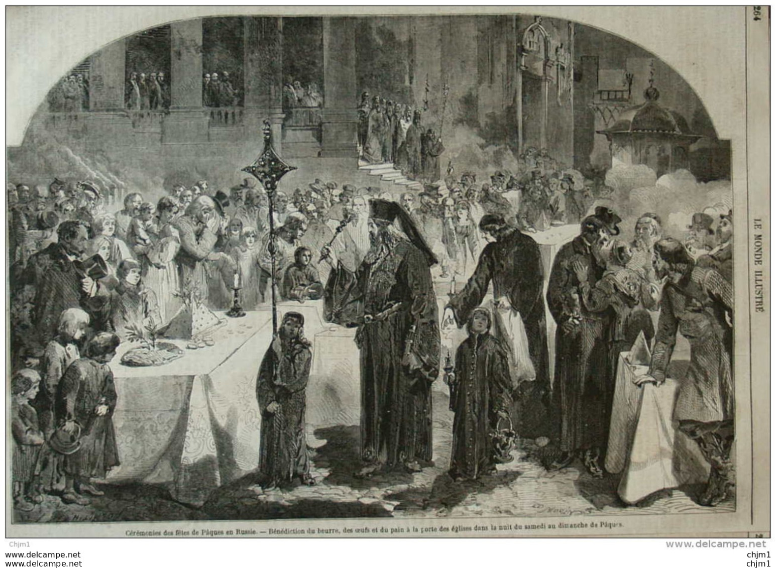 Cérémonies Des Fêtes De Pâques En Russie - Bénédiction Du Beurre, Des Oeufs Et Du Pain - Page Original 1860 - Historische Dokumente