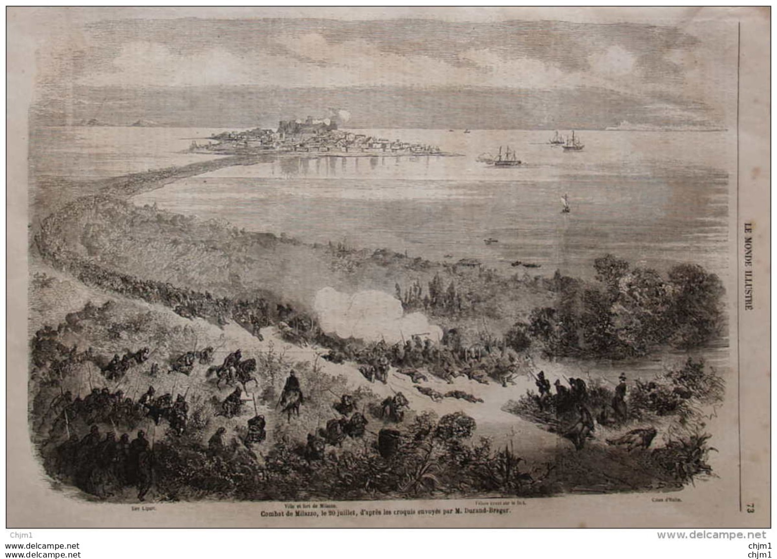 Combat De Milazzo - îles Lipari - Ville Et Fort De Milazzo - Page Original 1860 - Historische Dokumente