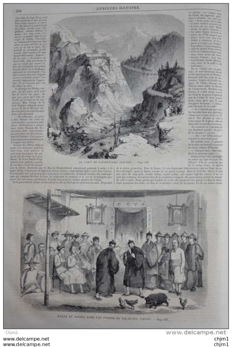 Danse De Bonzes Dans Une Pagode De Nie-Zeang (Chine) - Le Fort De L'Esseillon En Savoie - Page Original 1860 - Documents Historiques