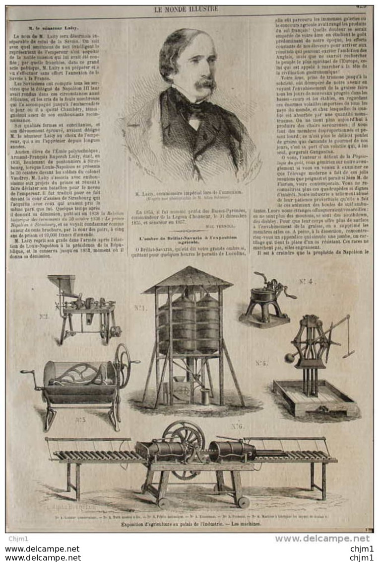 Exposition D'agriculture Au Palais De L'Industrie, Les Machines - M. Laity - Page Original 1860 - Historische Dokumente