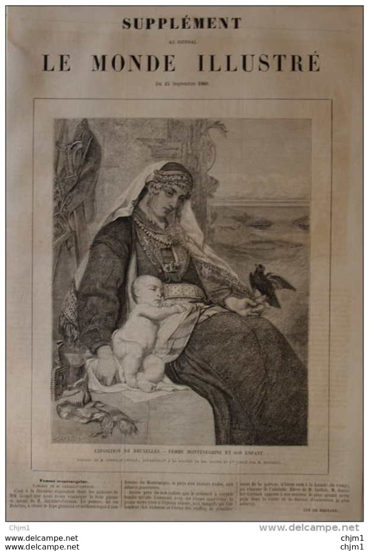 Exposition De Bruxelles - Femme Monténégrine Et Son Enfant, Tableau De M. Jaroslav Cermak - Page Original 1860 - Historische Documenten