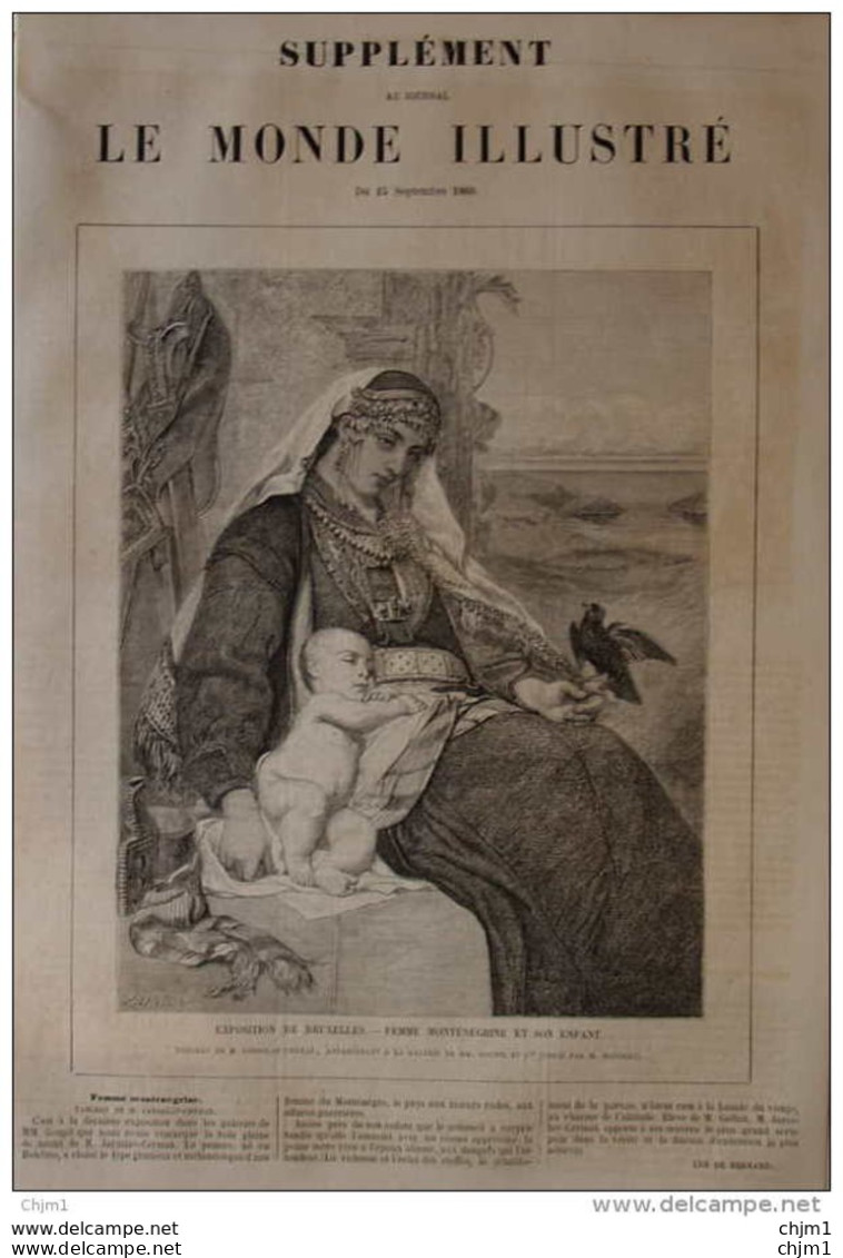 Exposition De Bruxelles - Femme Monténégrine Et Son Enfant, Tableau De M. Jaroslav Cermak - Page Original 1860 - Documents Historiques