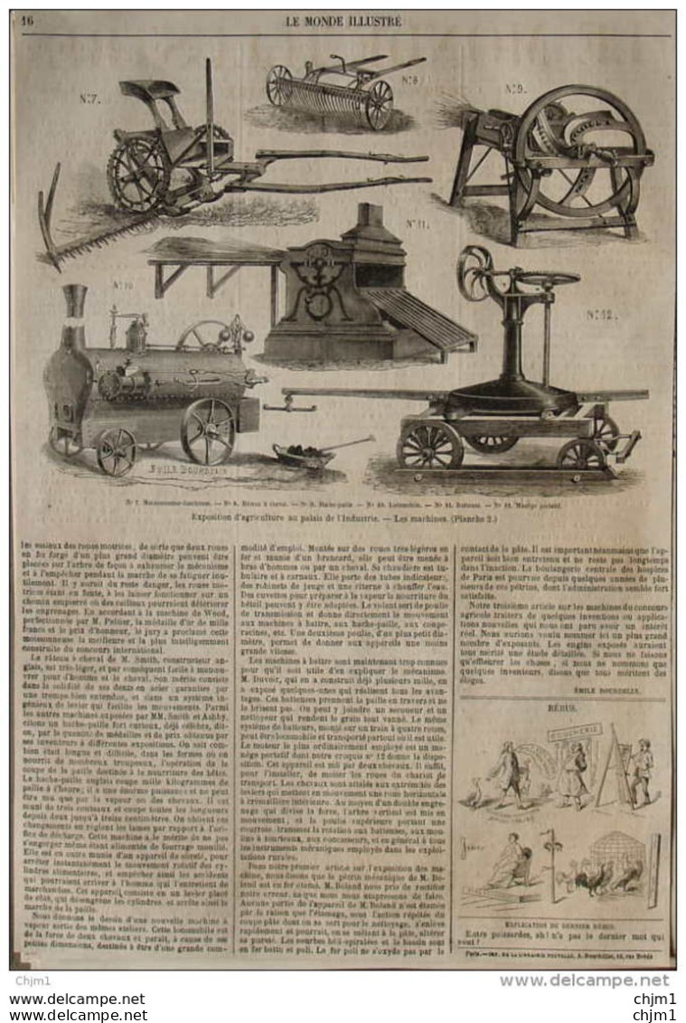 Exposition D'agriculture Au Palais De L'Industrie, Les Machines (planche 2) - Page Original 1860 - Documents Historiques