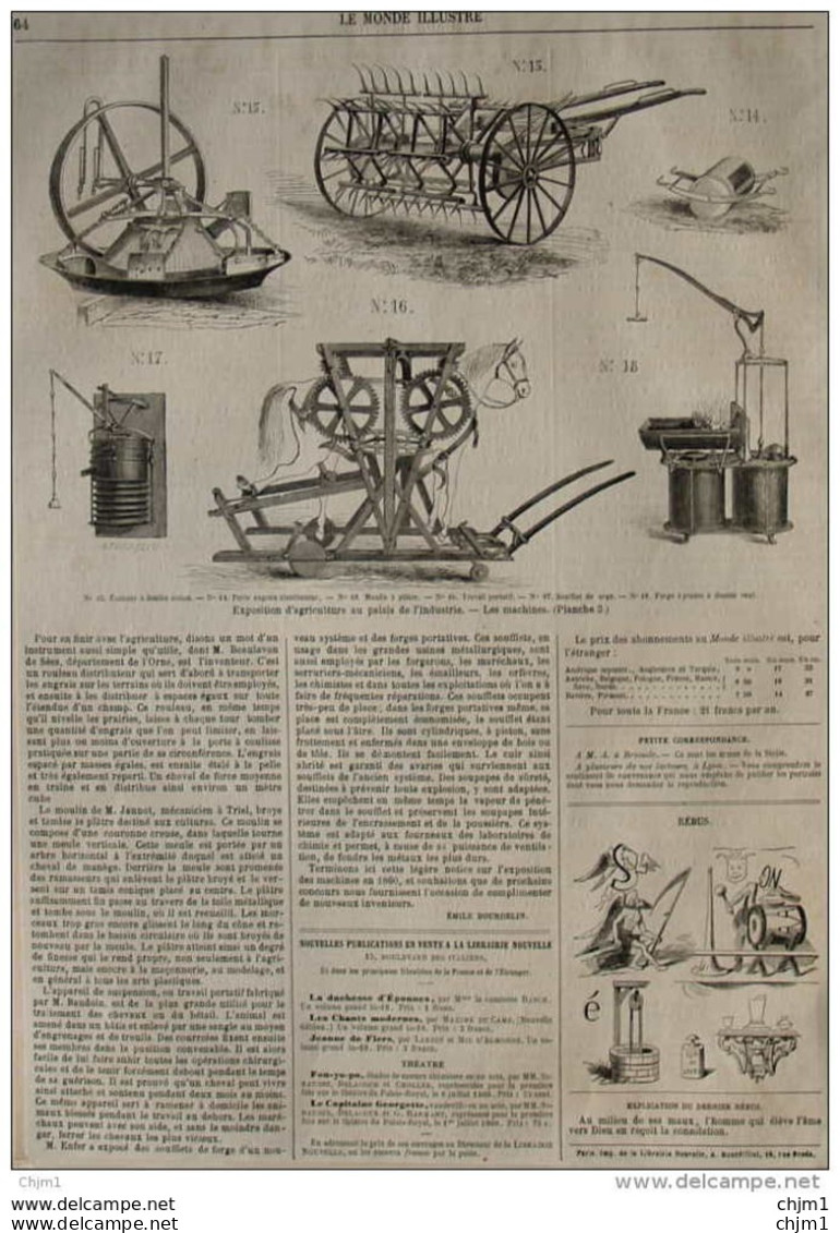 Exposition D'agriculture Au Palais De L'Industrie, Les Machines (planche 3) - Page Original 1860 - Documents Historiques