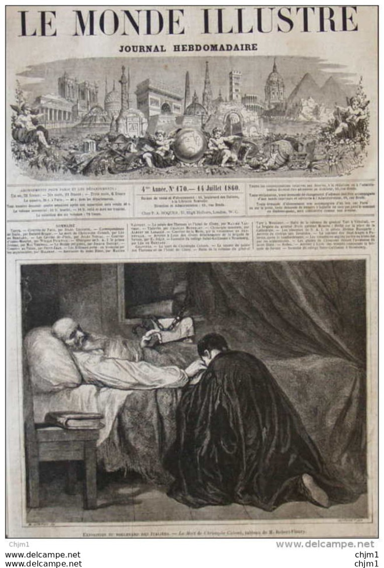 Exposition Du Boulevard Des Italiens "la Mort De Christoph Colomb", Tableau De M. Robert-Fleury - Page Original 1860 - Documents Historiques