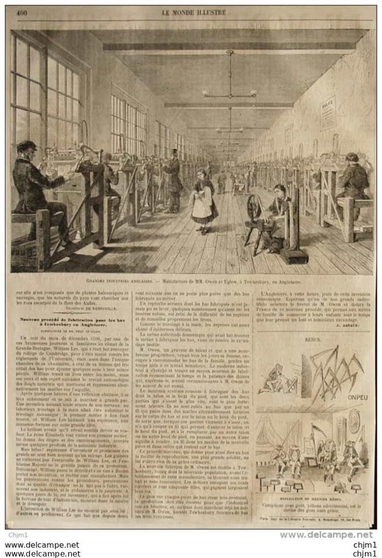 Grandes Industries Anglaises - Manufacture De MM. Owen Et Uglow à Tewkesbury En Angleterre - Page Original 1860 - Documents Historiques