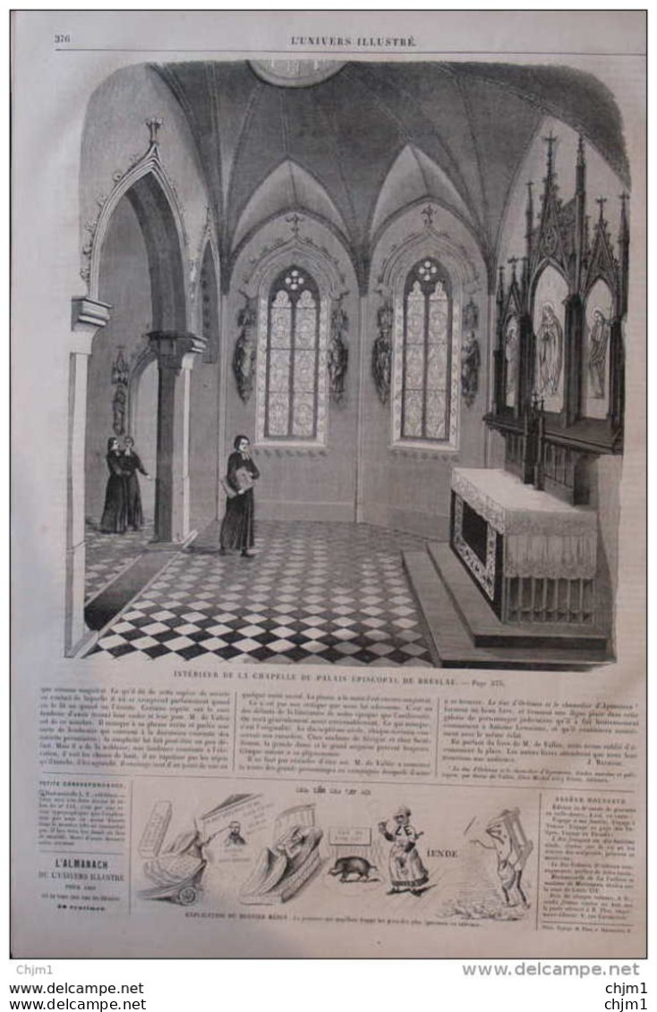 Intérieur De La Chapelle Du Palais épiscopal De Breslau - Page Original 1860 - Documents Historiques