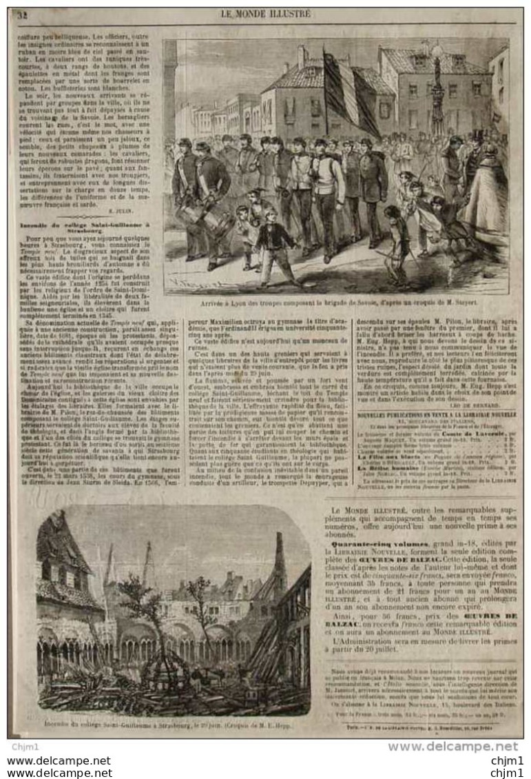 Incendie Du Collége Saint-Guillaume à Strasbourg - Page Original 1860 - Historische Dokumente