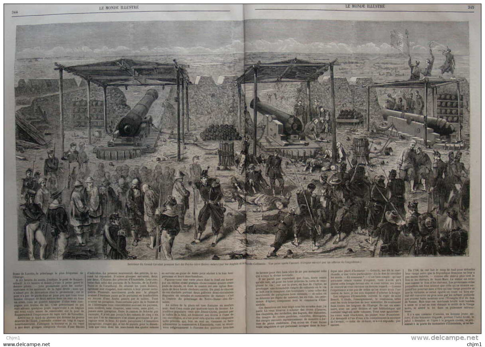 Intérieur Du Grand Cavalier Premier Fort Du Pei-ho - Page Original Double 1860 - Documents Historiques