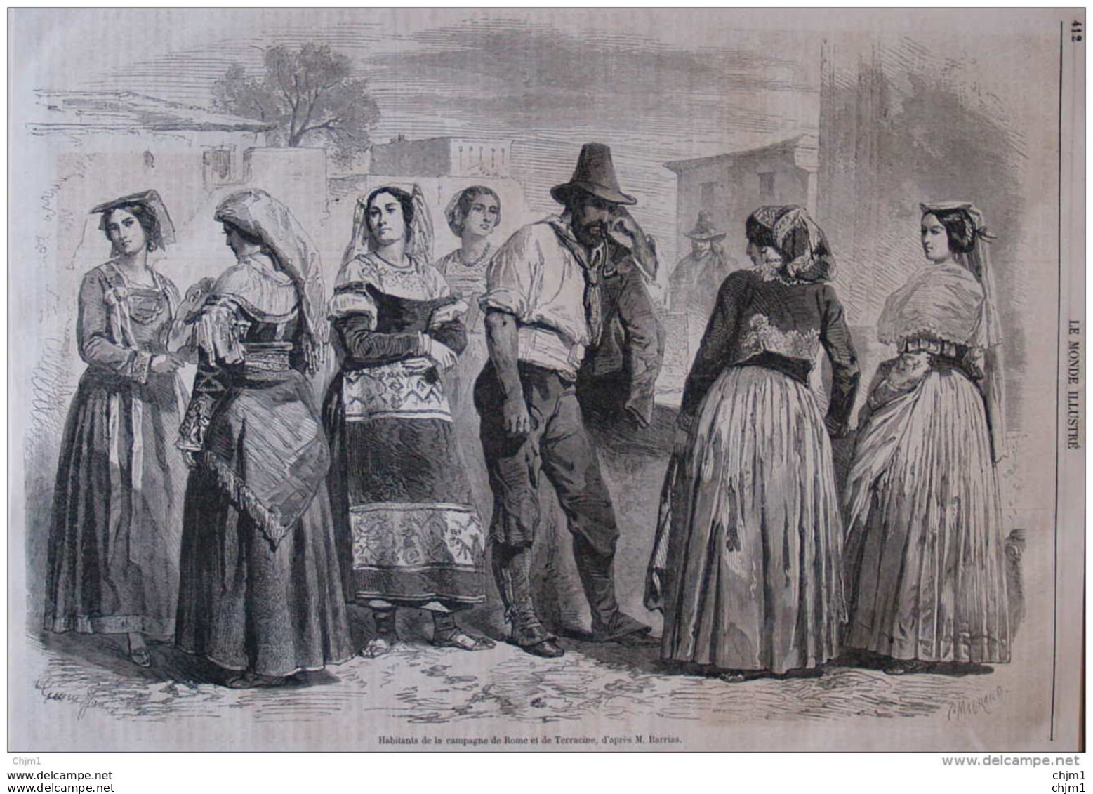 Habitants De La Campagne De Rome Et De Terracine - Page Original 1860 - Historische Dokumente