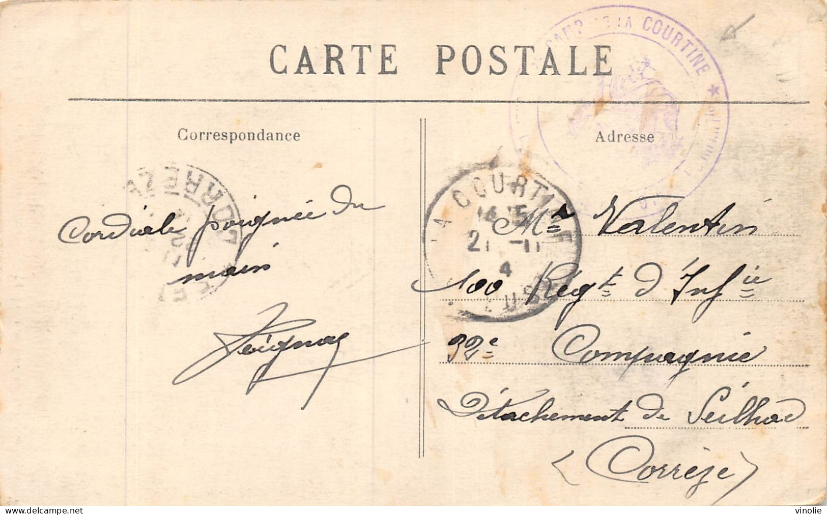 24-4020 : CACHET FRANCHISE. CAMP DE LA COURTINE. CREUSE - 1. Weltkrieg 1914-1918