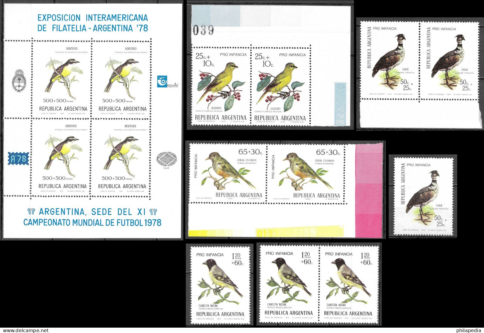 Argentine Football Oiseaux Passereaux Tyran Kamichi Merle Chardonneret Birds Finch Vögel Aves Chaja Uccelli ** 1972 50€ - Songbirds & Tree Dwellers