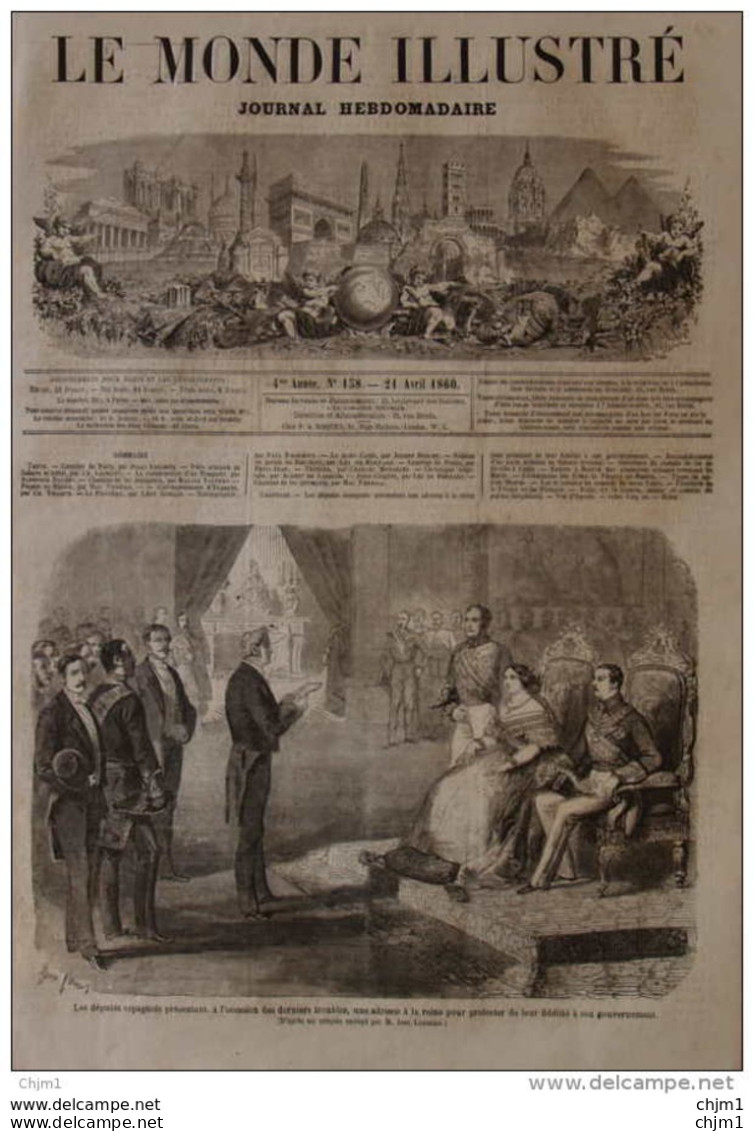 Les Députés Espagnols Présentant, à L'occasion Des Derniers Troubles, Une Adresse à La Reine  - Page Original 1860 - Historical Documents