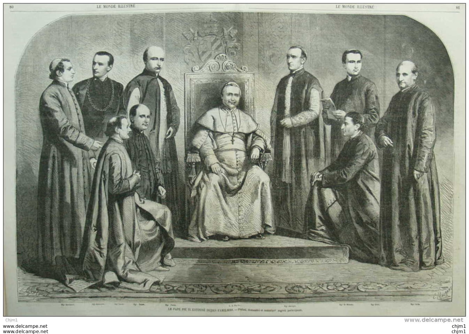 Le Pape Pie IX - Mgr Marsigli - Mgr Ricci - Mgr Stella - Mgr Pacca - Mgr Cenni Papst Pius IX - Page Original Double 1860 - Historical Documents