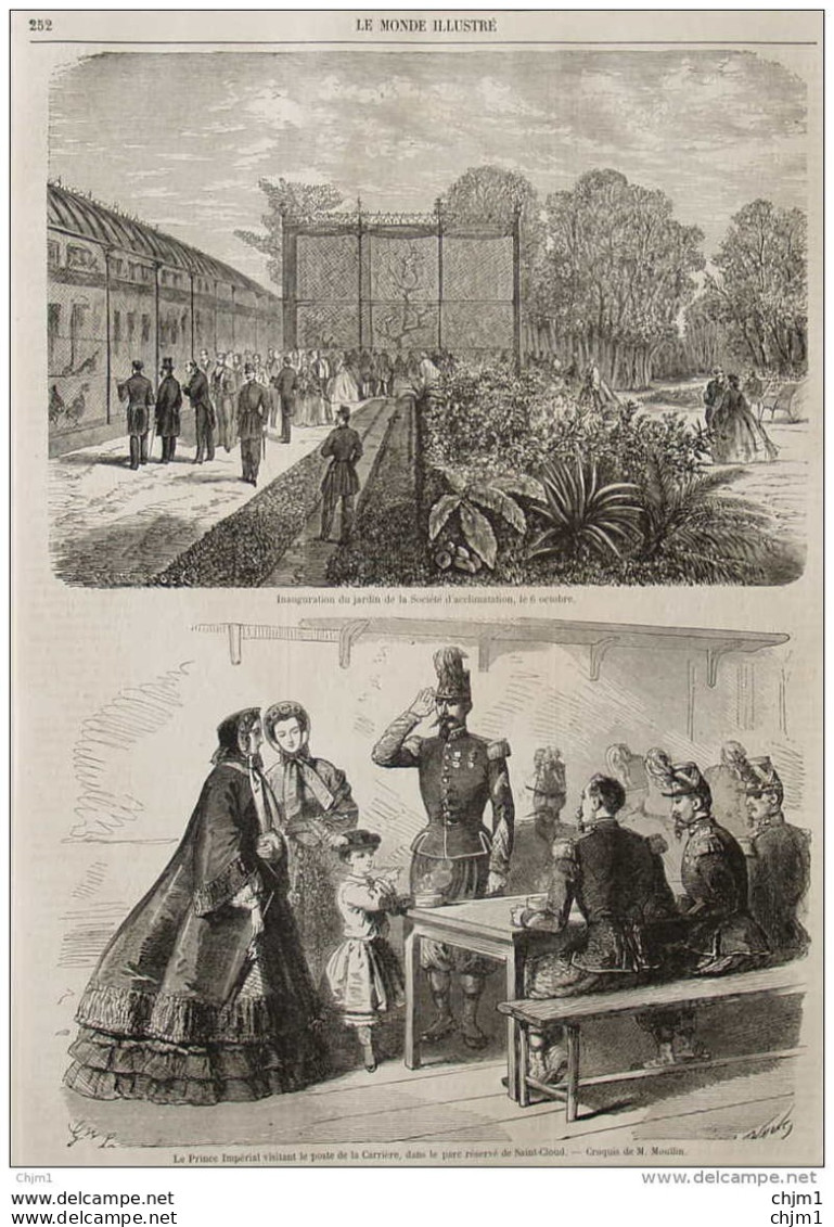 Le Prince Impérial Visitant Le Poste De La Carrière Dans Le Parc Réservé De Saint-Cloud - Page Original 1860 - Historical Documents