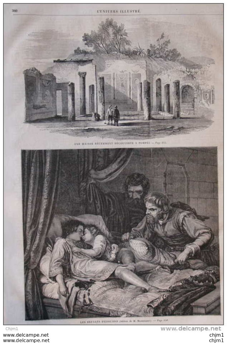 Les Enfants D'Edouard - Une Maison Récemment Découverte à Pompei -  Page Original 1860 - Historical Documents