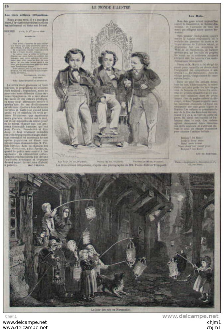 Les Trois Artistes Lilliputiens, Kiss Jossy, Piccolo, Vounderlich - Le Jour De Rois En Normandie - Page Original 1860 - Historical Documents