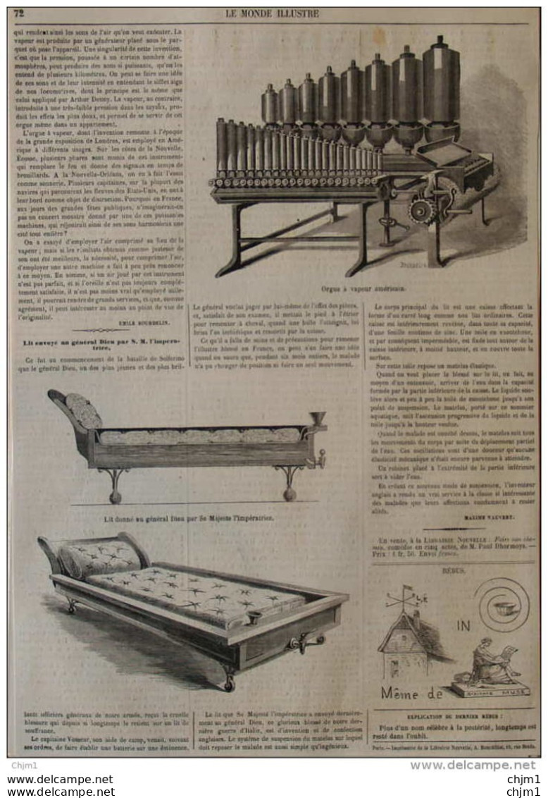 Orgue à Vapeur Américain - Page Original 1860 - Historical Documents