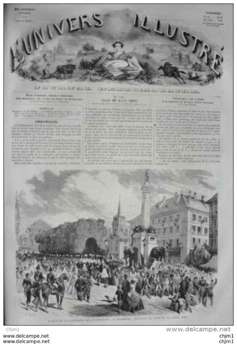 Place De La Fontaine Des éléphants à Chambery - Page Original 1860 - Historische Dokumente