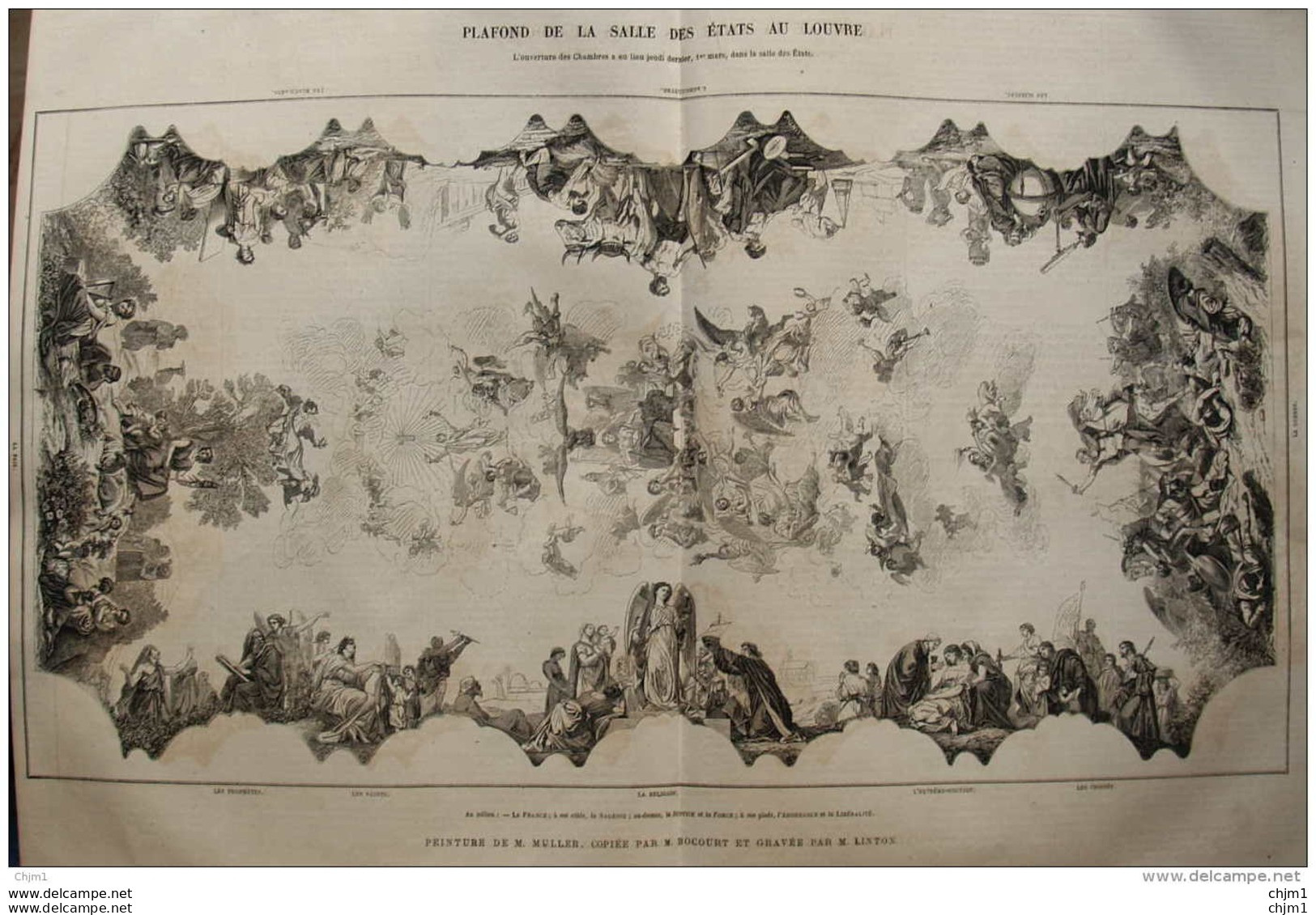 Plafond De La Salle Des états Au Louvre - Page Original Double 1860 - Historische Documenten