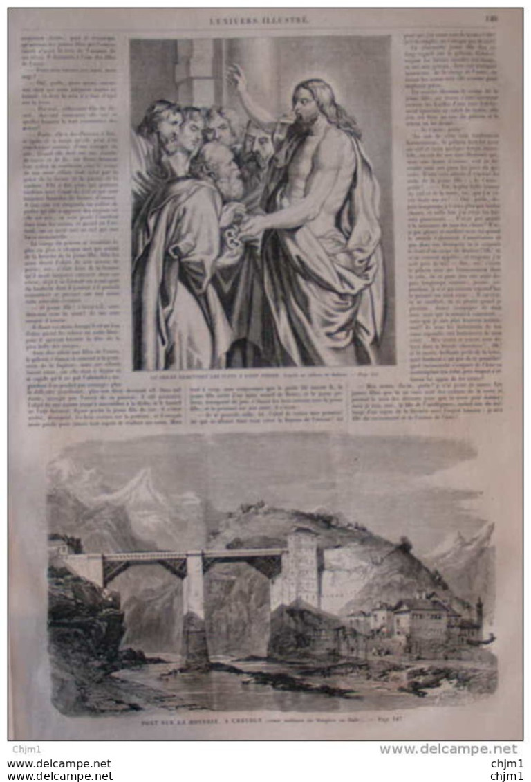 Pont Sur La Doveria à Crevola (route Militaire Du Simplon En Italie) -  Page Original 1860 - Historical Documents