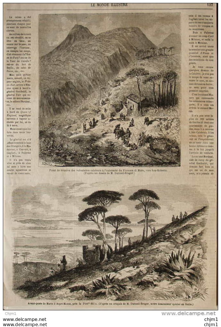 Pont De Réunion Des Volontaires Calabrais à L'extrémité Du Fiumura Du Mura, Vers San-Roberto - Page Original 1860 - Historical Documents