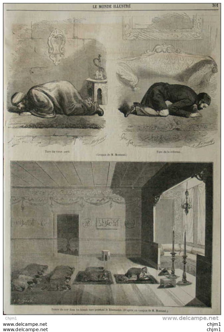 Prière Du Soir Dans Un Konak Turc Pendant Le Rhamadan -  - Turc Du Vieux Parti - Page Original 1860 - Historische Dokumente