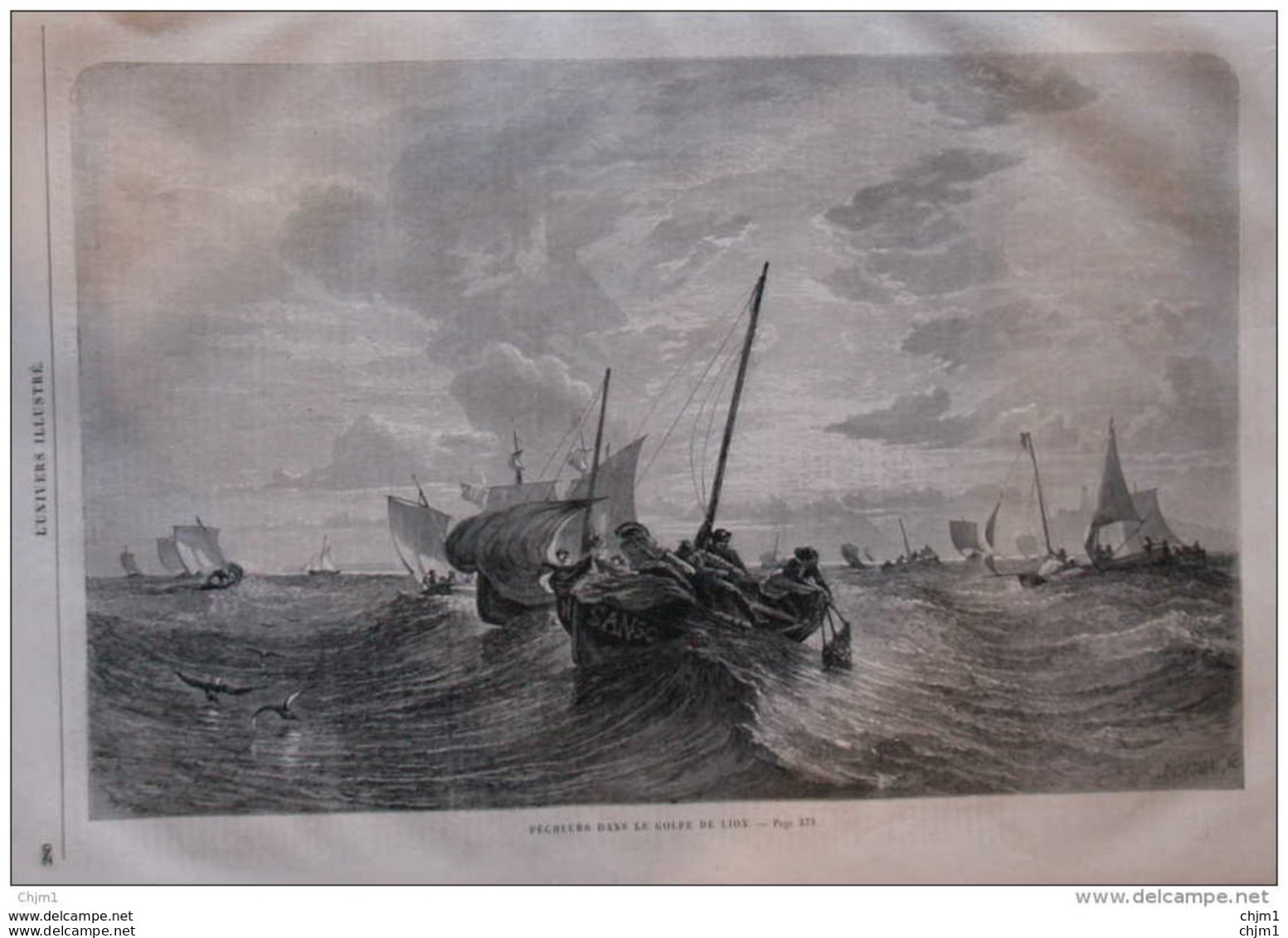 Pêcheurs Dans Le Golfe De Lion -  Page Original 1860 - Historical Documents