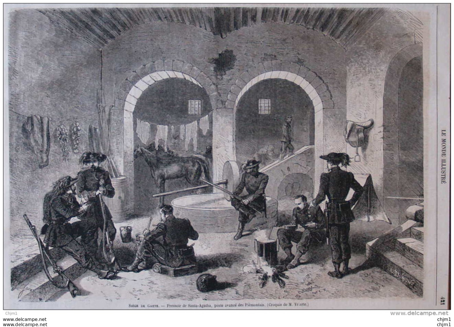 Siège De Gaete  - Pressoir De Santa-Agatha, Poste Avancé Des Piémontais - Page Original 1860 - Historical Documents