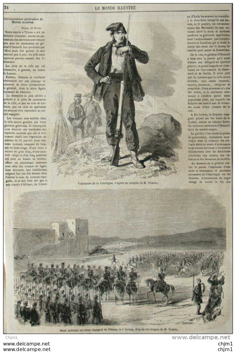 Volontaire De La Catalogne - Messe Militaire Au Camp Espagnol De Tétuan - Page Original 1860 - Historical Documents