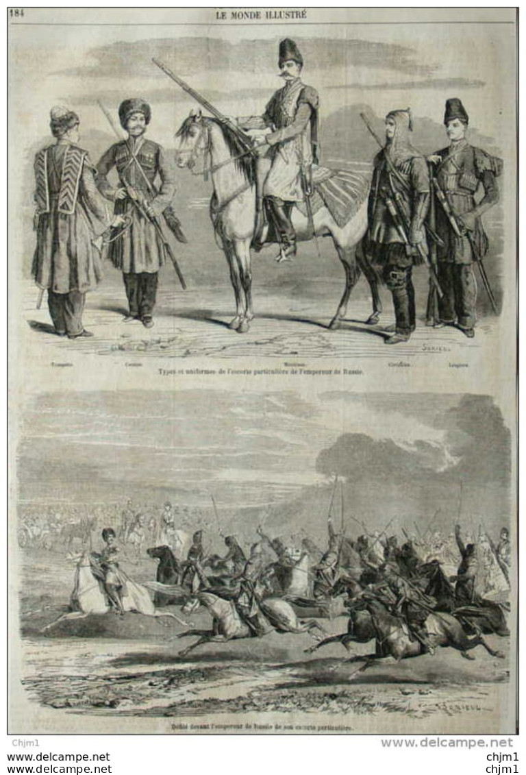 Types Et Uniformes De L'escorte Particulière De L'empereur De Russie - Circassien - Lesghien - Page Original 1860 - Historical Documents