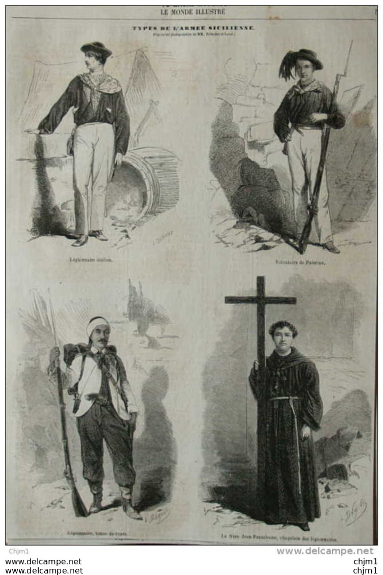 Types De L'armée Sicilienne - Légionnaire - Volontaire De Palerme - Frère Jean Pantaleone - Page Original 1860 - Historische Dokumente