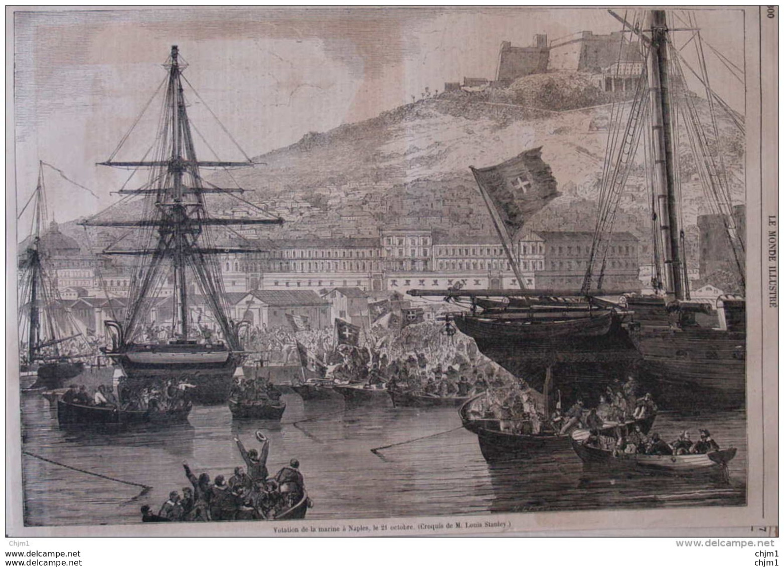 Votation De La Marine à Naples - Page Original 1860 - Historische Dokumente