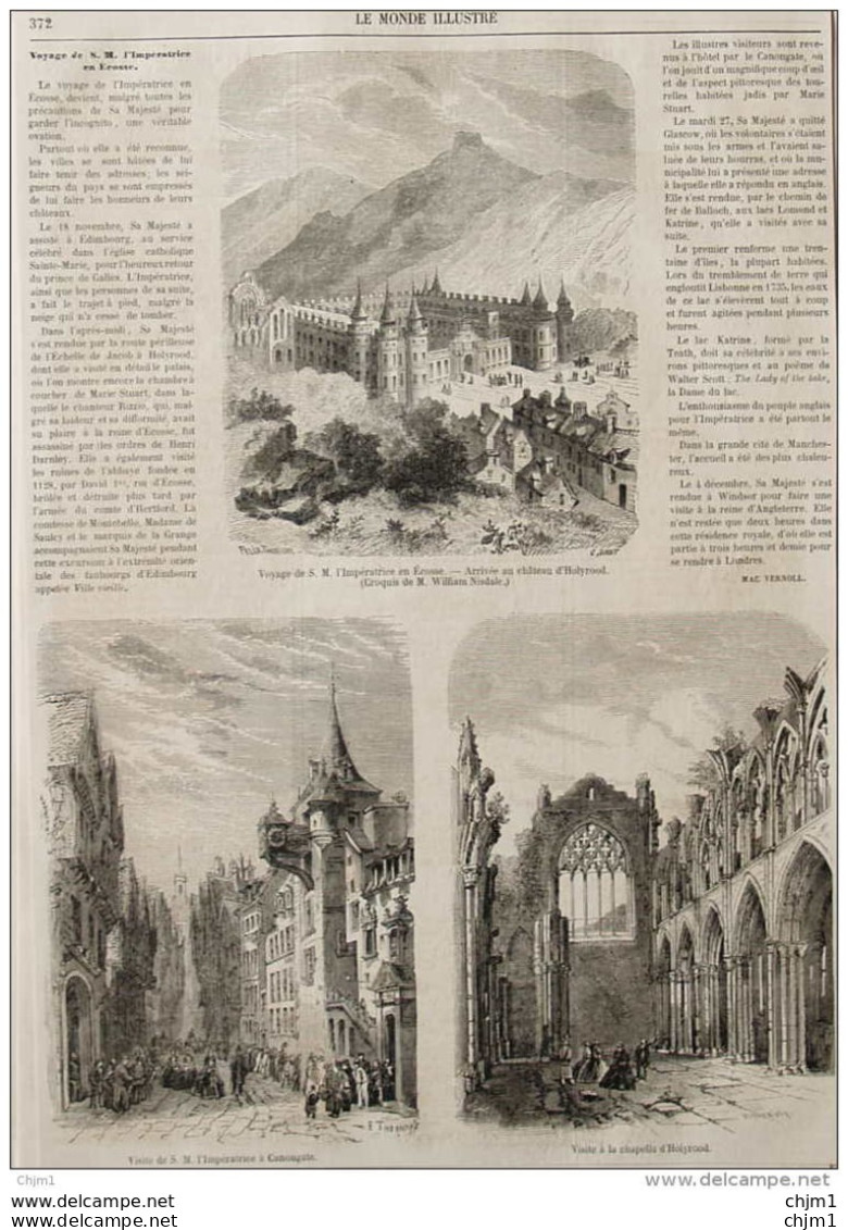 Voyage De S. M. L'Impératrice En Écosse - à Canongate - Au Château D'Holyrood - Page Original 1860 - Historical Documents