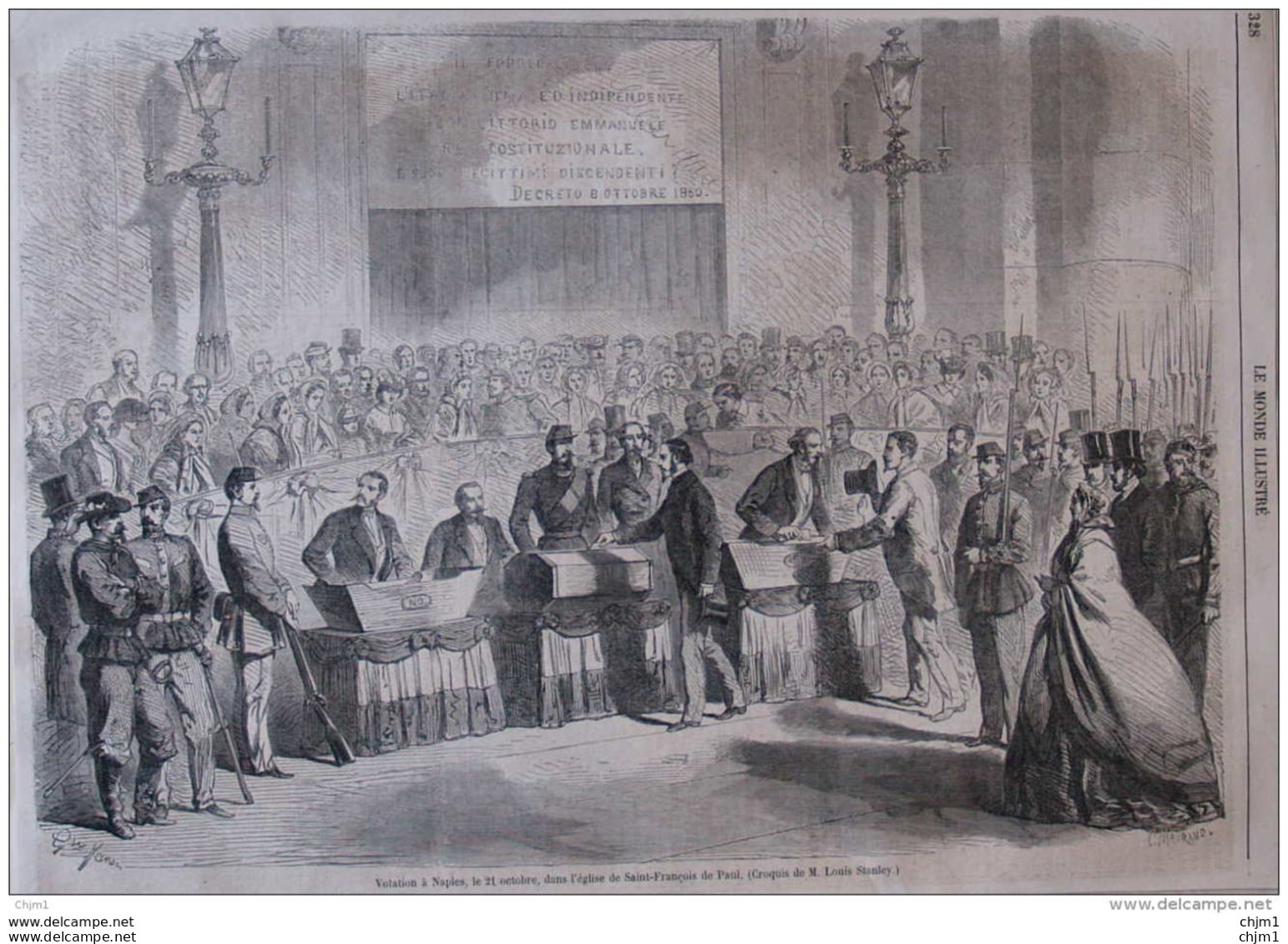 Votation à Naples (Neapel) Dans L'église De Saint-Francois De Paul - Page Original 1860 - Documents Historiques