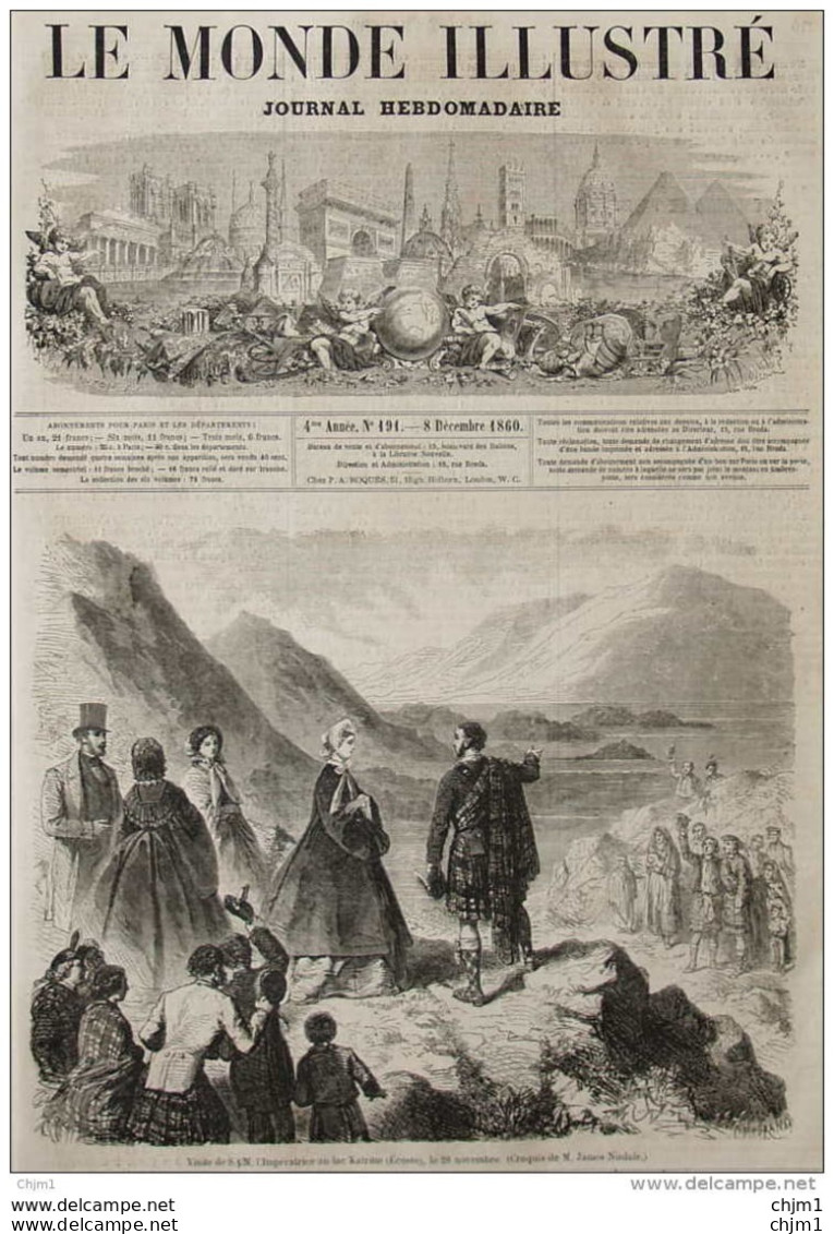 Voyage De S. M. L'Impératrice En Écosse - Au Lac Katrine - Page Original 1860 - Documenti Storici