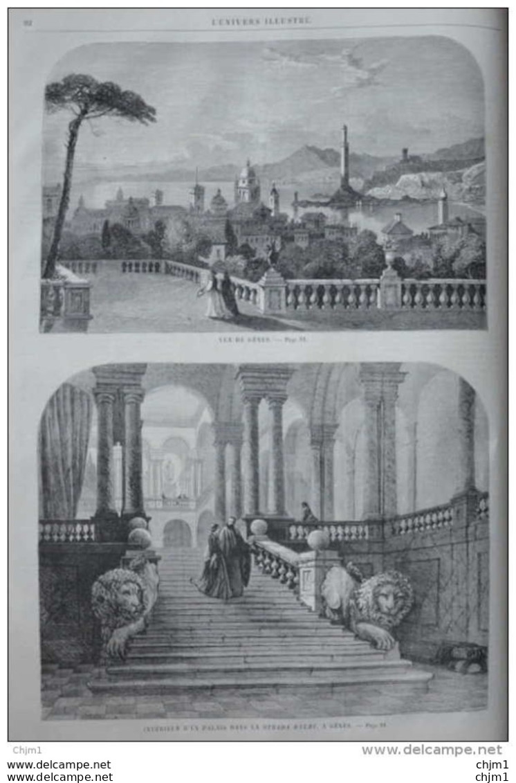 Vue De Gênes - Intérieur D'un Palais Dans La Strada Balbi à Gênes, Genua - Page Original 1860 - Historische Documenten