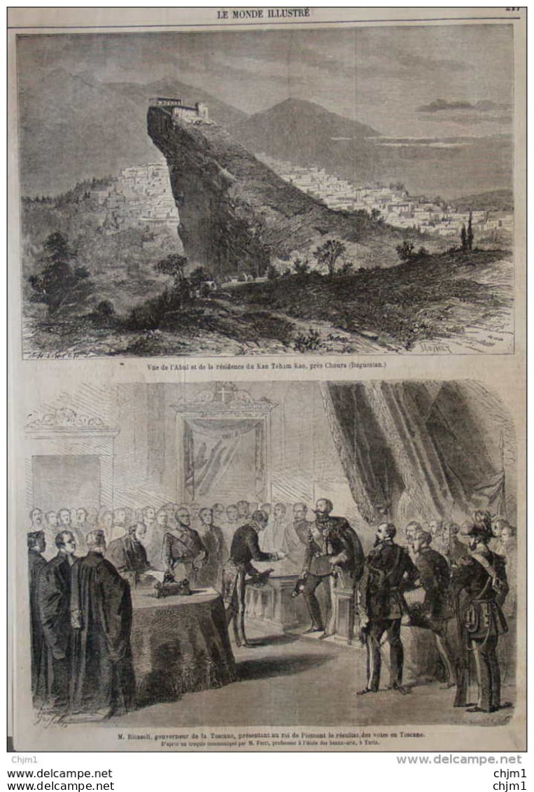 Vue De L'Abul Et De La Résidence Du Kan Teham-Kao, Près Choura - M. Ricasoli,gouverneur De La Toscane Page Original 1860 - Historische Dokumente