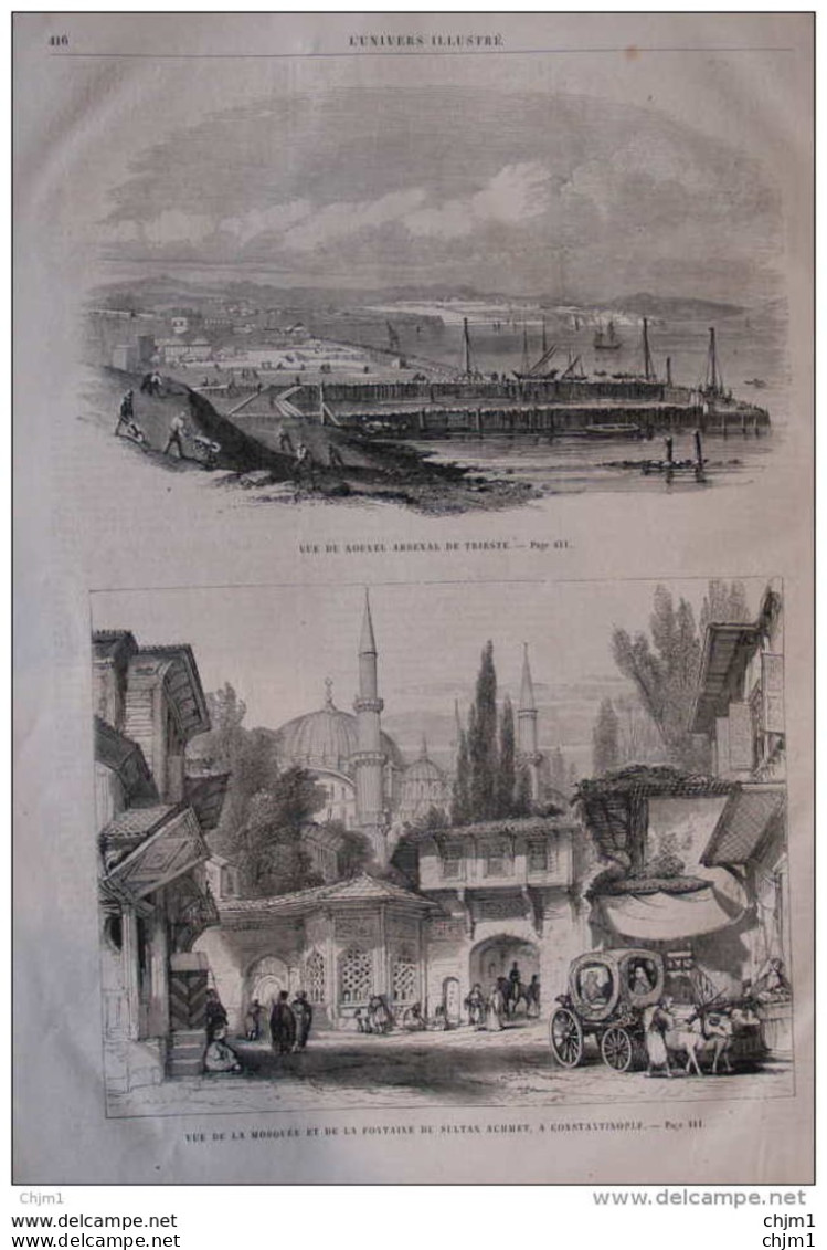 Vue De La Mosquée Et De La Fontaine Du Sultan Achmet à Constantinople -  Page Original 1860 - Documentos Históricos