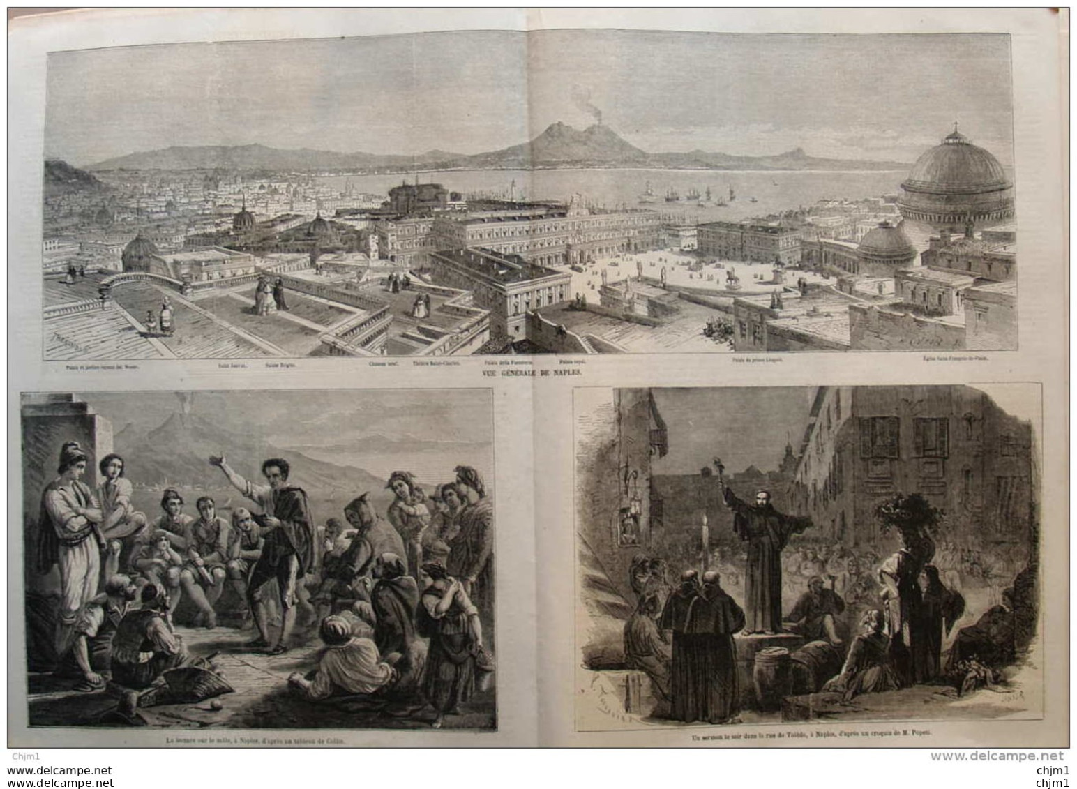 Vue Générale De Naples  - Napoli - Neapel - Page Original Double 1860 - Documents Historiques