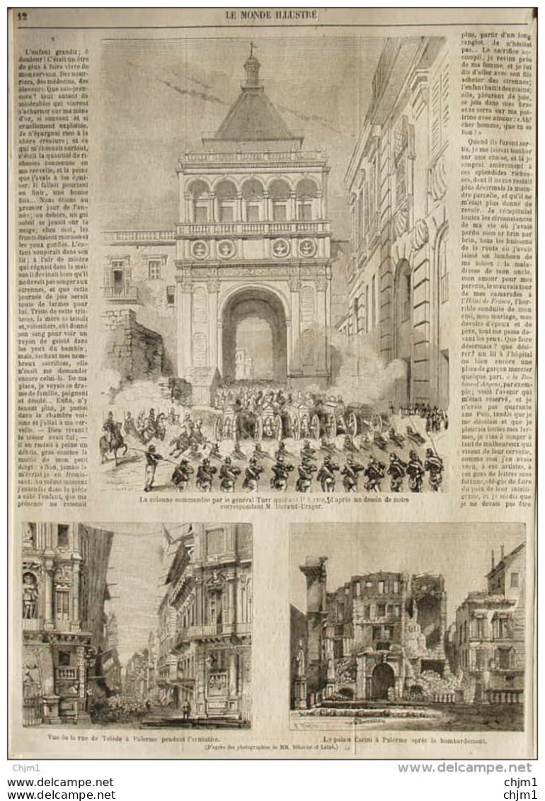 Vue De La Rue De Tolède à Palerme - Le Palais Carini à Palerme - Page Original 1860 - Documents Historiques