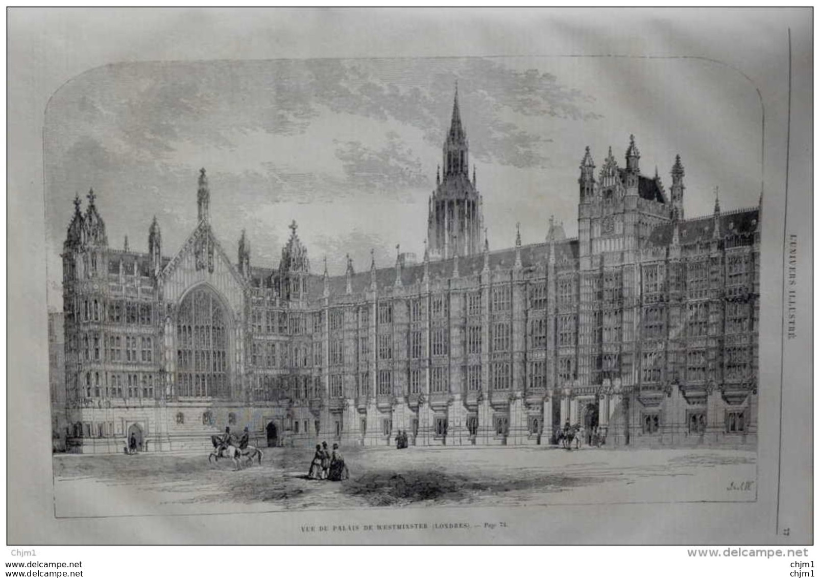 Vue De Palais De Westminster, Londres - Page Original 1860 - Documenti Storici