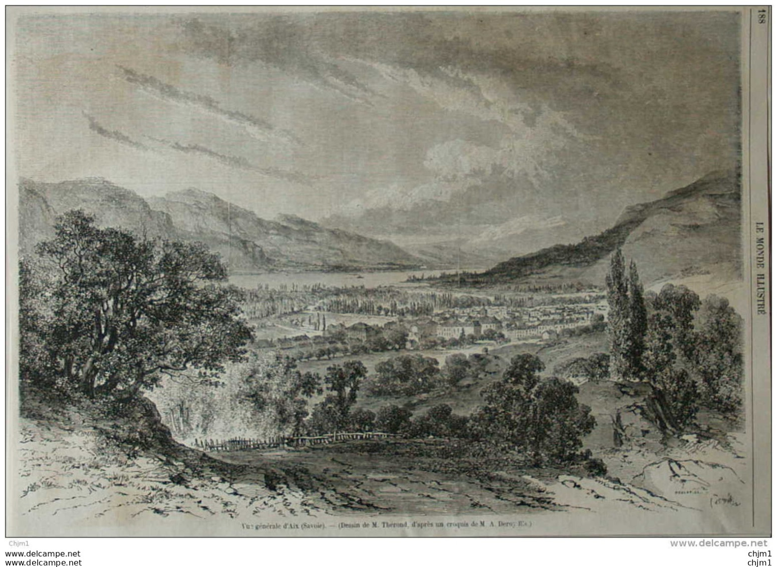 Vue Générale D'Aix (Savoie) - Page Original 1860 - Documenti Storici