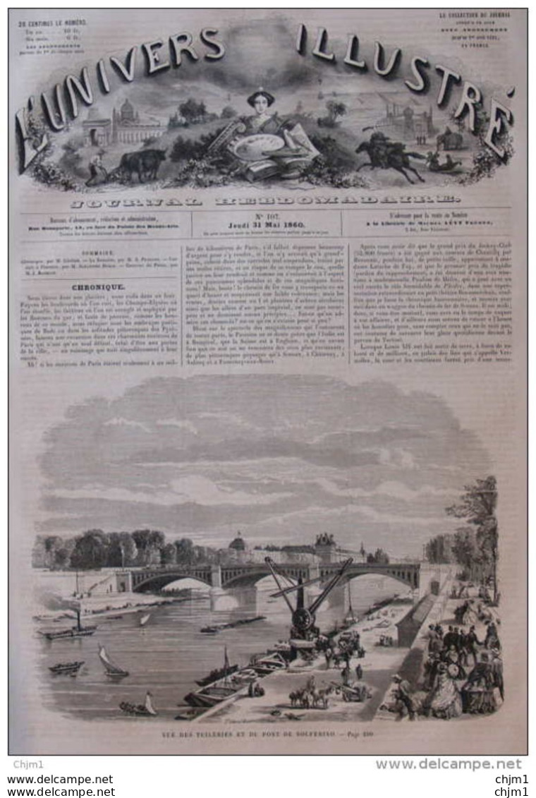 Vue Des Tuileries Et Du Pont De Solferino - Page Original 1860 - Historische Dokumente