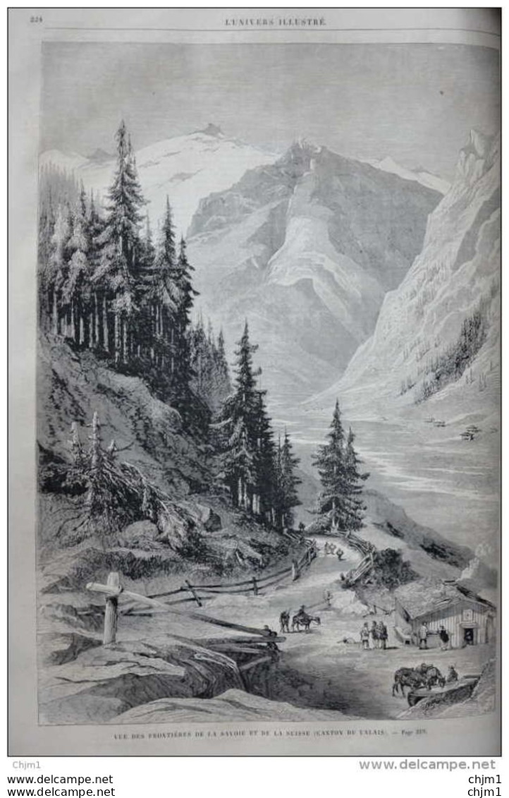 Vue Des Frontières De La Savoie Et De La Suisse (canton Du Valais) - Page Original 1860 - Historische Dokumente
