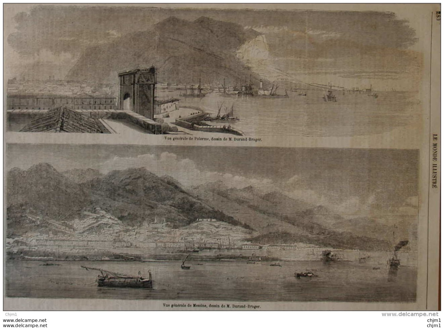 Vue Générale De Palerme - Vue Générale De Messine - Page Original 1860 - Historische Documenten
