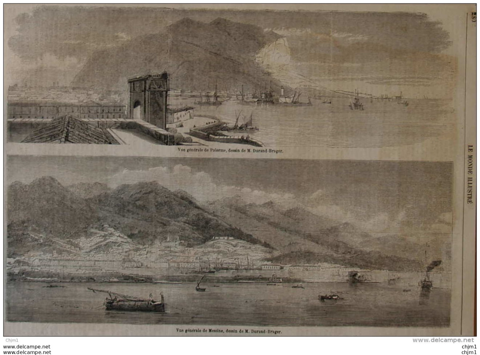 Vue Générale De Palerme - Vue Générale De Messine - Page Original 1860 - Documenti Storici